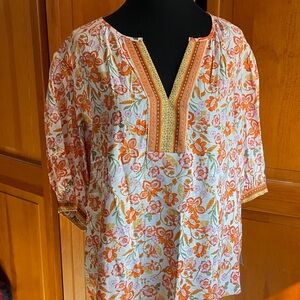 Democracy Orange and Pink Floral Tunic